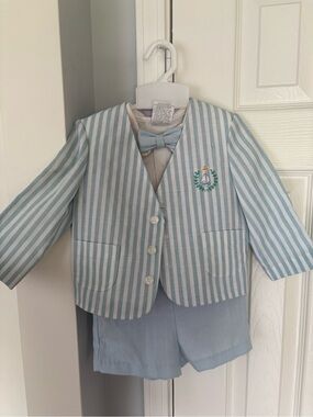 Vintage Good Lad Light Blue & White Striped Boys Blazer Set with Bow Tie